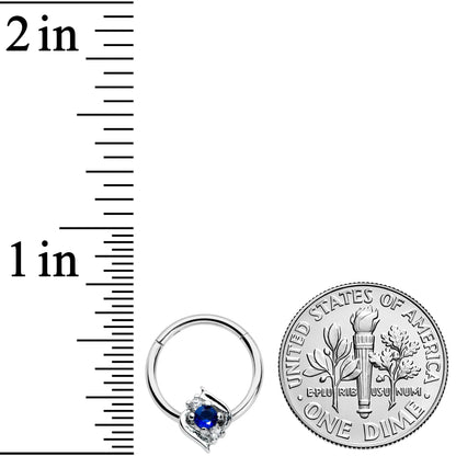 16G 3/8 Clear Blue Gem Oval Swirl Hinged Segment Ring
