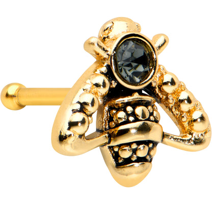 20G 1/4 Black Gem Gold Tone Angular Bee Nose Bone