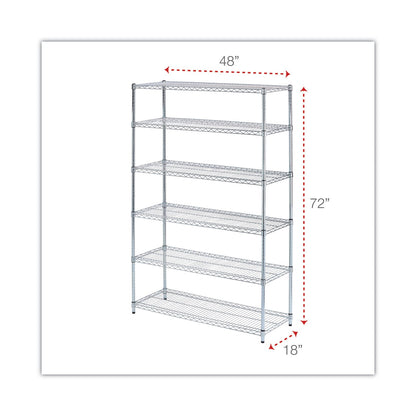 Alera NSF Certified 6-Shelf Wire Shelving Kit, 48w x 18d x 72h, Silver