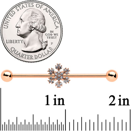 14G Rose Gold Hue Snowflake Christmas Industrial Barbell 38mm