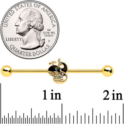 14G Clear Gem Gold Tone Mom Baby Whale Industrial Barbell 38mm