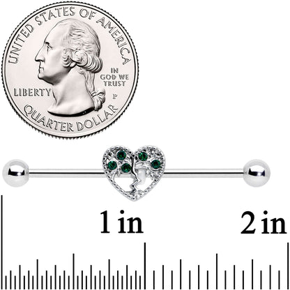 14G Green Gem Heart Tree Valentines Day Industrial Barbell 38mm