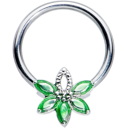 16G 3/8 Green Gem Texture Loopy Pot Leaf BCR Captive Ring