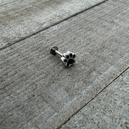 16G 5/16 Textured Black Paw Print Labret Monroe Tragus