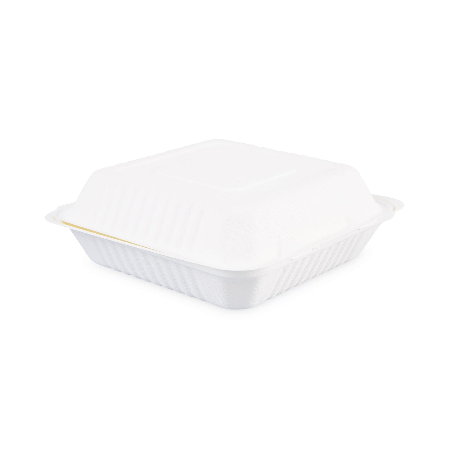 Boardwalk Bagasse Food Containers, Hinged-Lid, 1-Compartment 9 x 9 x 3.19, White,  Sugarcane, 100/Sleeve, 2 Sleeves/Carton