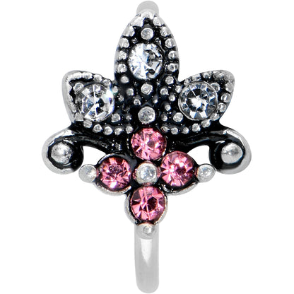 20G 5/16 Clear Pink Gem Abstract Leaf Flower Nose Hoop