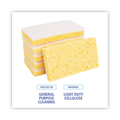 Boardwalk Scrubbing Sponge, Light Duty, 3.6 x 6.1, 0.7" Thick, Yellow/White, Individually Wrapped, 20/Carton