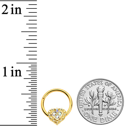 16G 3/8 Aurora Gem Gold Tone Baroque Heart Hinged Segment Ring