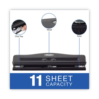 Swingline 11-Sheet Commercial Adjustable Desktop Two- to Three-Hole Punch, 9/32" Holes, Black