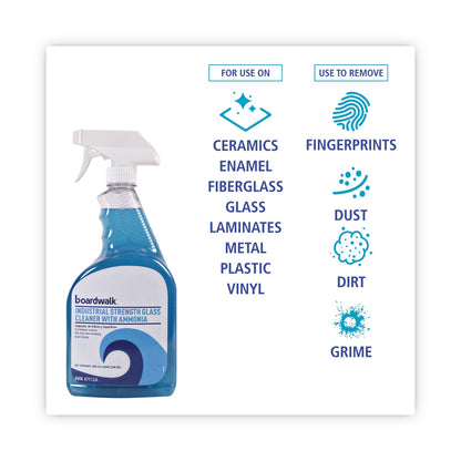 Boardwalk Industrial Strength Glass Cleaner with Ammonia, 32 oz Trigger Spray Bottle