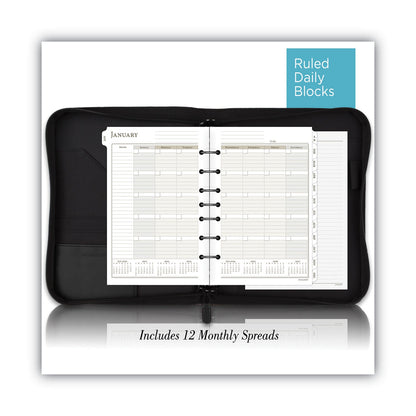 AT-A-GLANCE Black Leather Planner/Organizer Starter Set, 8.5 x 5.5, Black Cover, 12-Month (Jan to Dec): Undated