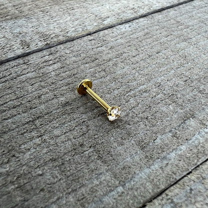 16G 5/16 Clear Gem Gold Tone Round Internal Thread Labret Tragus