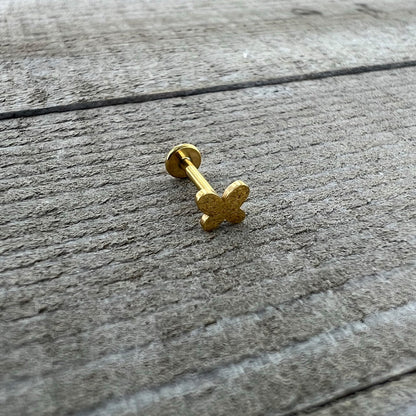 16G 5/16 Gold Tone Simple Butterfly Internal Thread Labret Tragus