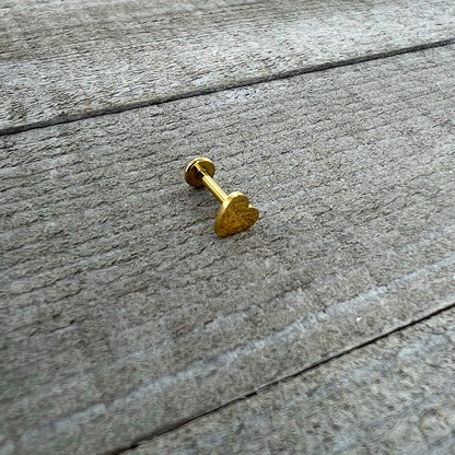 16G 5/16 Gold Tone Simple Heart Internally Threaded Labret Tragus