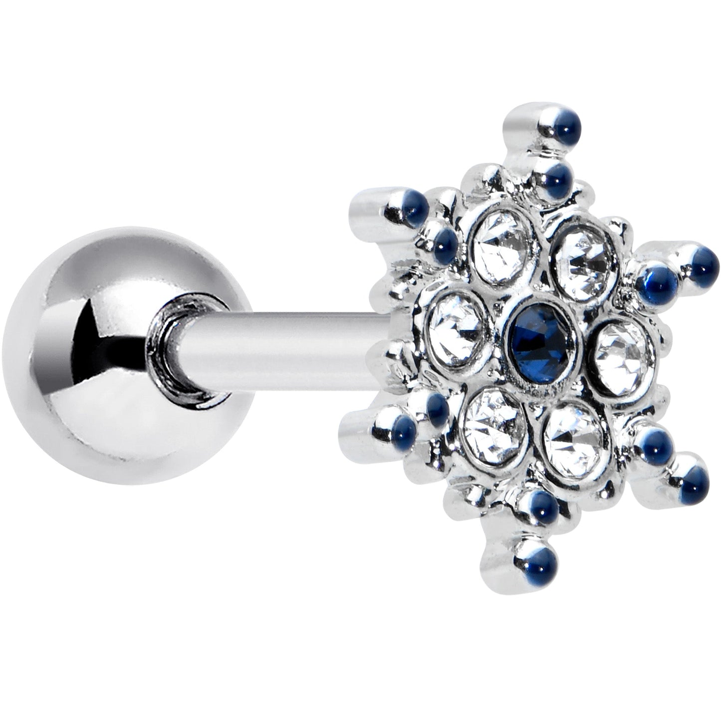 16G 1/4 Clear Blue Gem Festive Snowflake Cartilage Tragus Earring