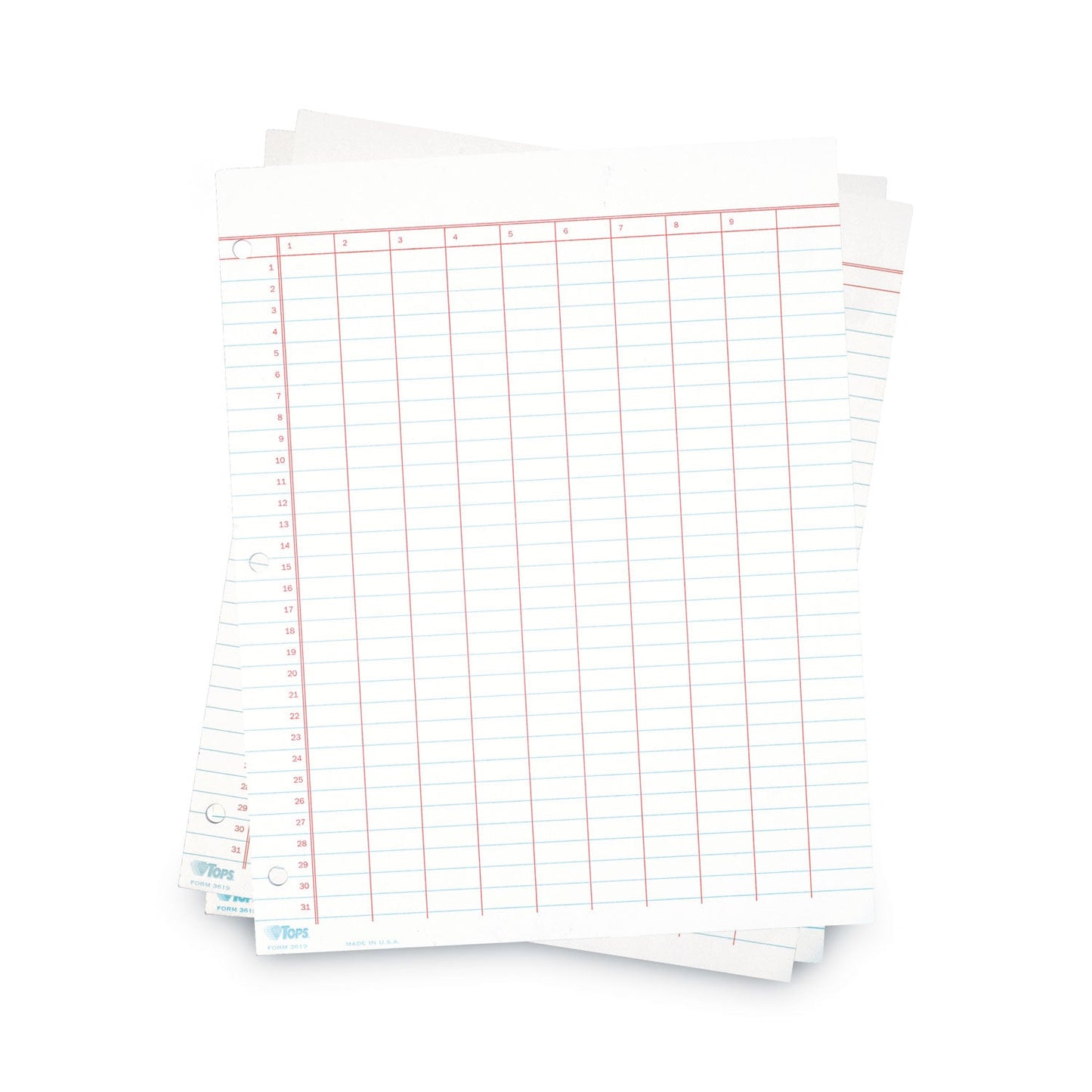 TOPS Data Pad with Numbered Column Headings, Data/Lab-Record Format, Wide/Legal Rule, 10 Columns, 8.5 x 11, White, 50 Sheets