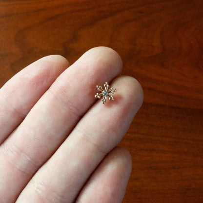 16G 1/4 Clear Gem Rose Gold Tone Pretty Snowflake Cartilage Tragus