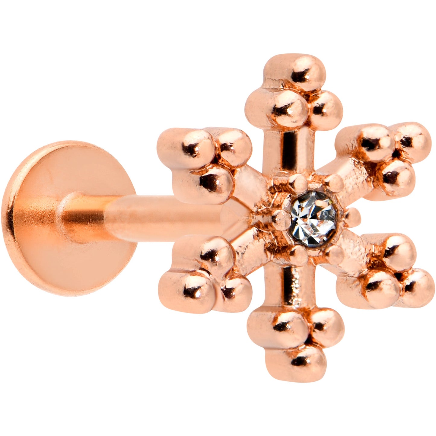16G 5/16 Clear Gem Rose Gold Tone Snowflake Labret Monroe Tragus