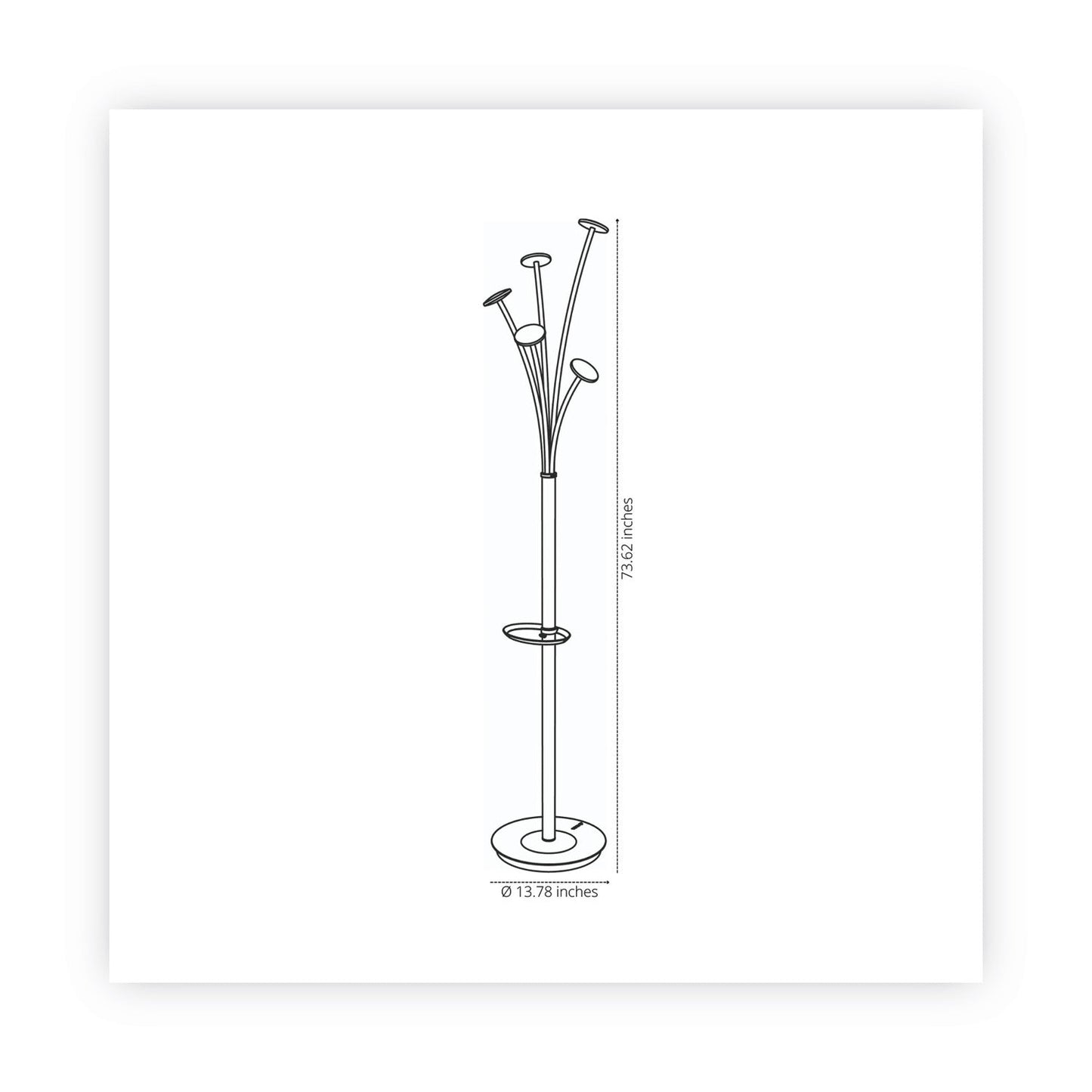 Alba Festival Coat Stand with Umbrella Holder, Five Knobs, 14w x 14d x 73.67h, Black
