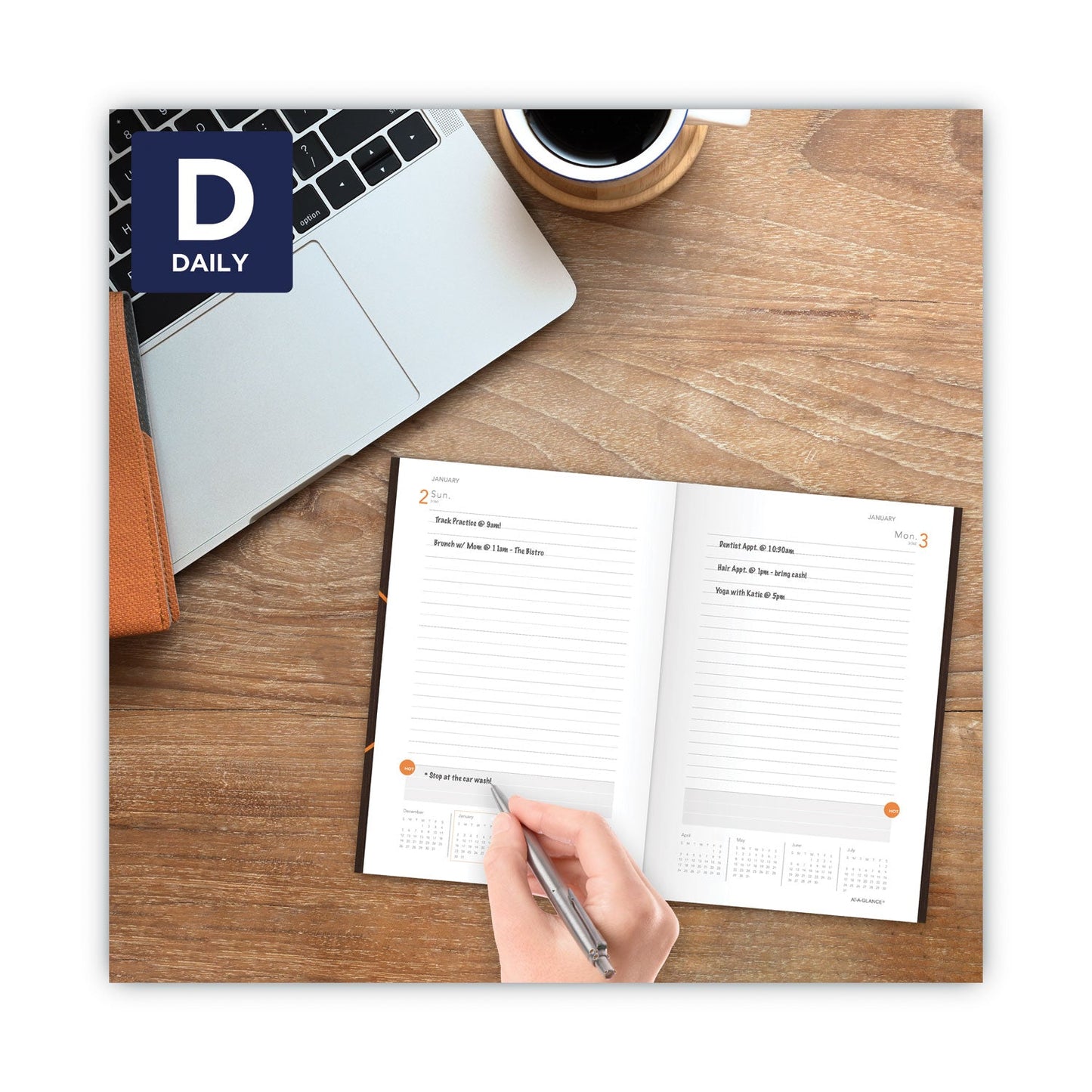 AT-A-GLANCE One-Day-Per-Page Planning Notebook, 9 x 6, Dark Brown/Orange Cover, 12-Month (Jan to Dec): 2023