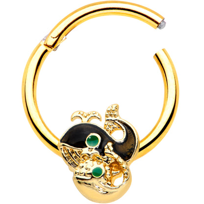 16G 3/8 Gold Tone Mom Baby Whale Hinged Segment Ring