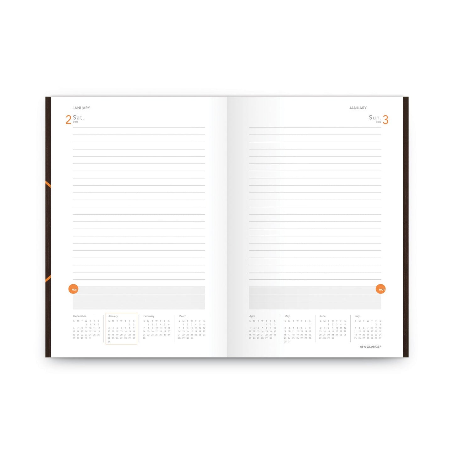 AT-A-GLANCE One-Day-Per-Page Planning Notebook, 9 x 6, Dark Brown/Orange Cover, 12-Month (Jan to Dec): 2023