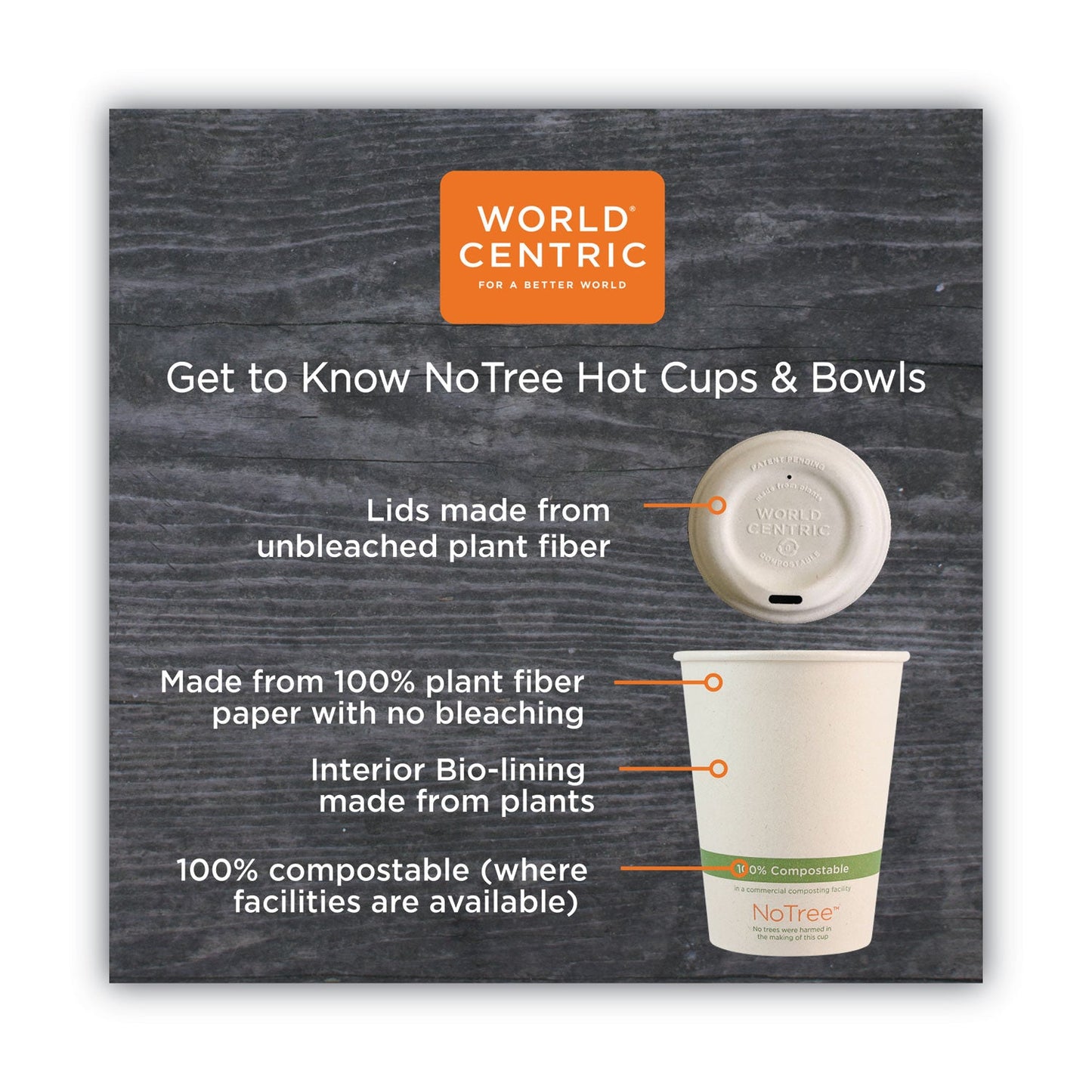 World Centric No Tree Paper Bowls, 24 oz, 4.4" Diameter x 4.5"h, Natural, Sugarcane, 500/Carton