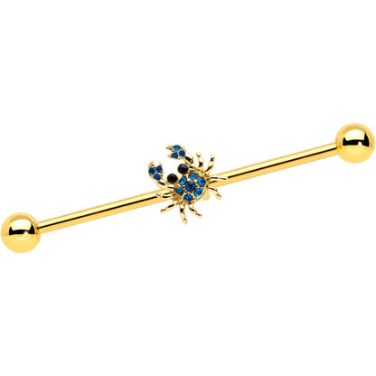 14G Blue Gem Gold Tone Blue Crab Nautical Industrial Barbell 38mm