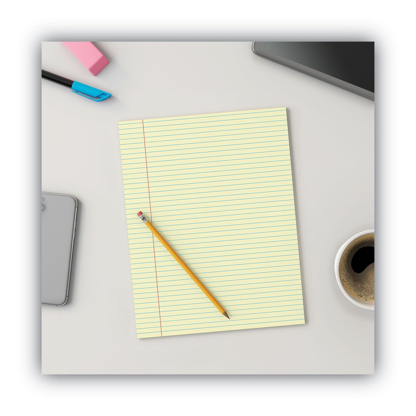 Universal Glue Top Pads, Narrow Rule, 50 Canary-Yellow 8.5 x 11 Sheets, Dozen