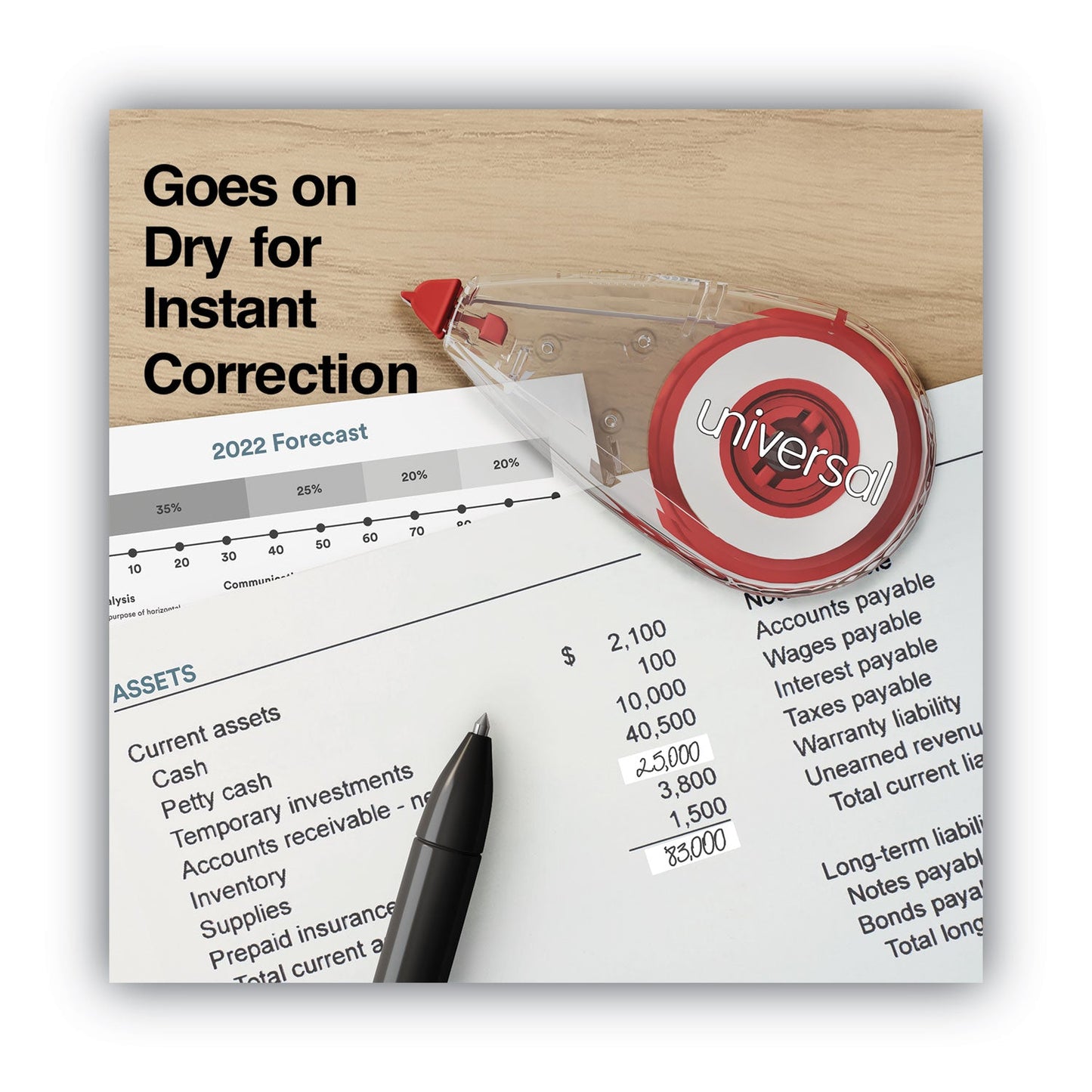 Universal Correction Tape, Mini Economy, Non-Refillable, Clear/Red Applicator, 0.25" x 275", 10/Pack