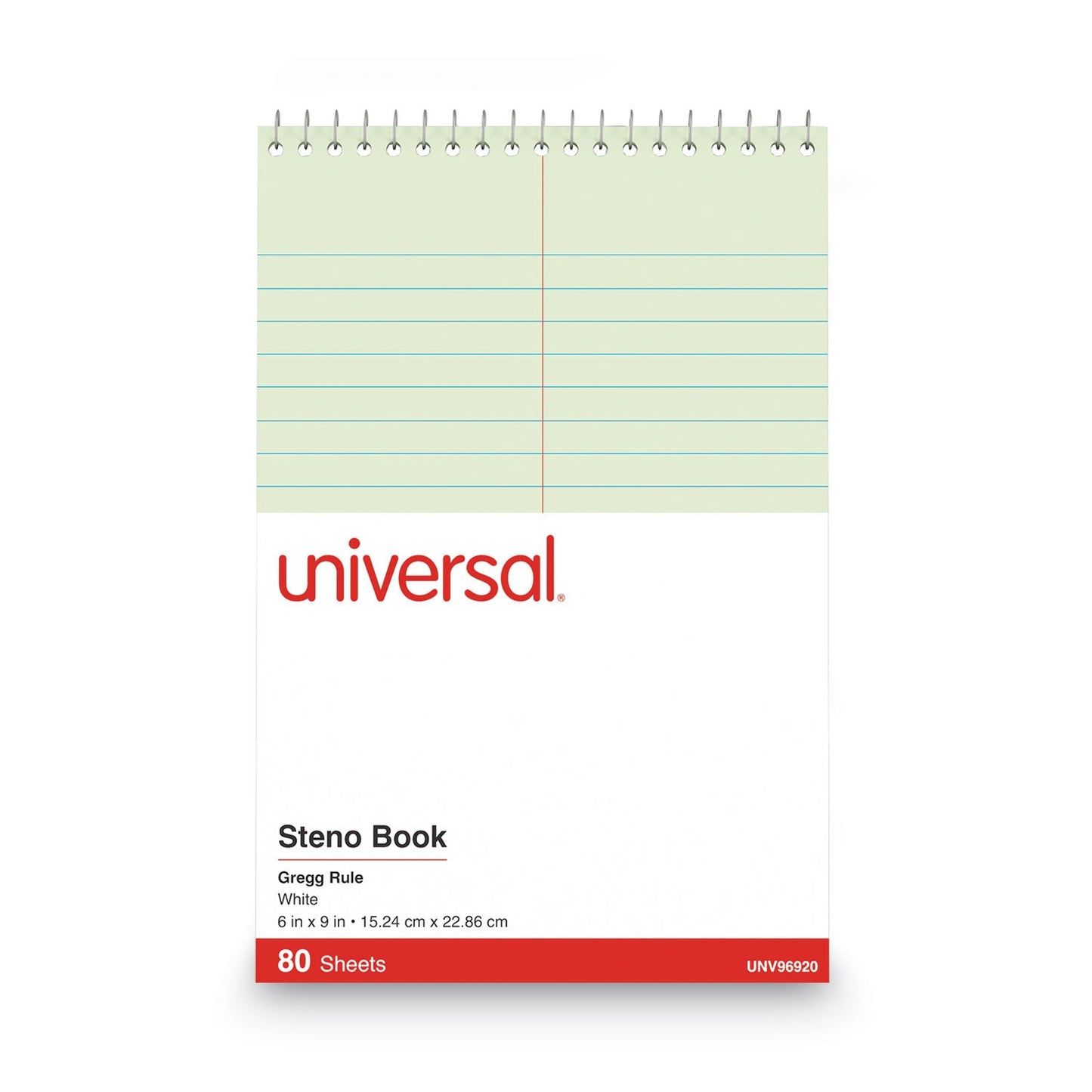 Universal Steno Pads, Gregg Rule, Red Cover, 80 Green-Tint 6 x 9 Sheets