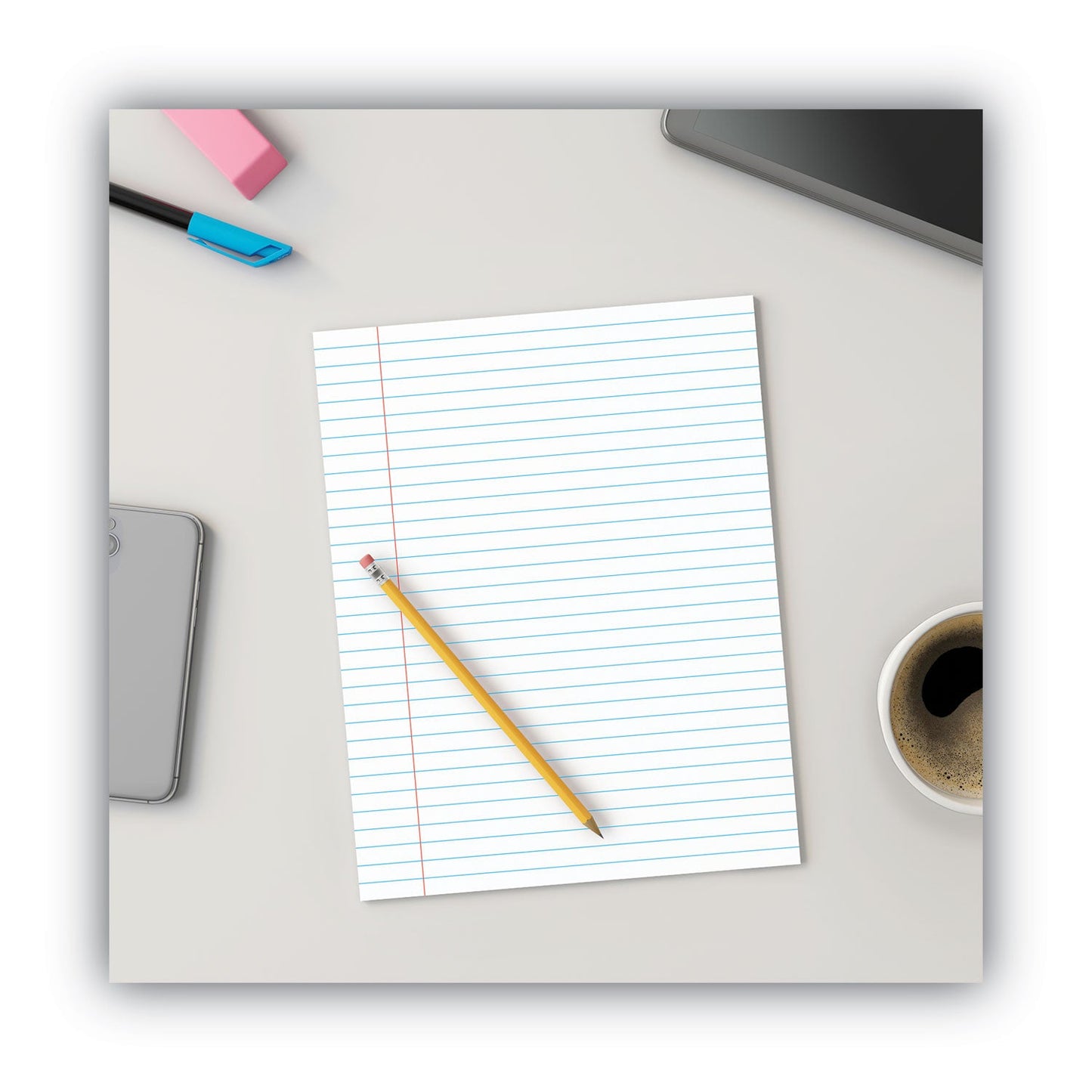 Universal Glue Top Pads, Wide/Legal Rule, 50 White 8.5 x 11 Sheets, Dozen
