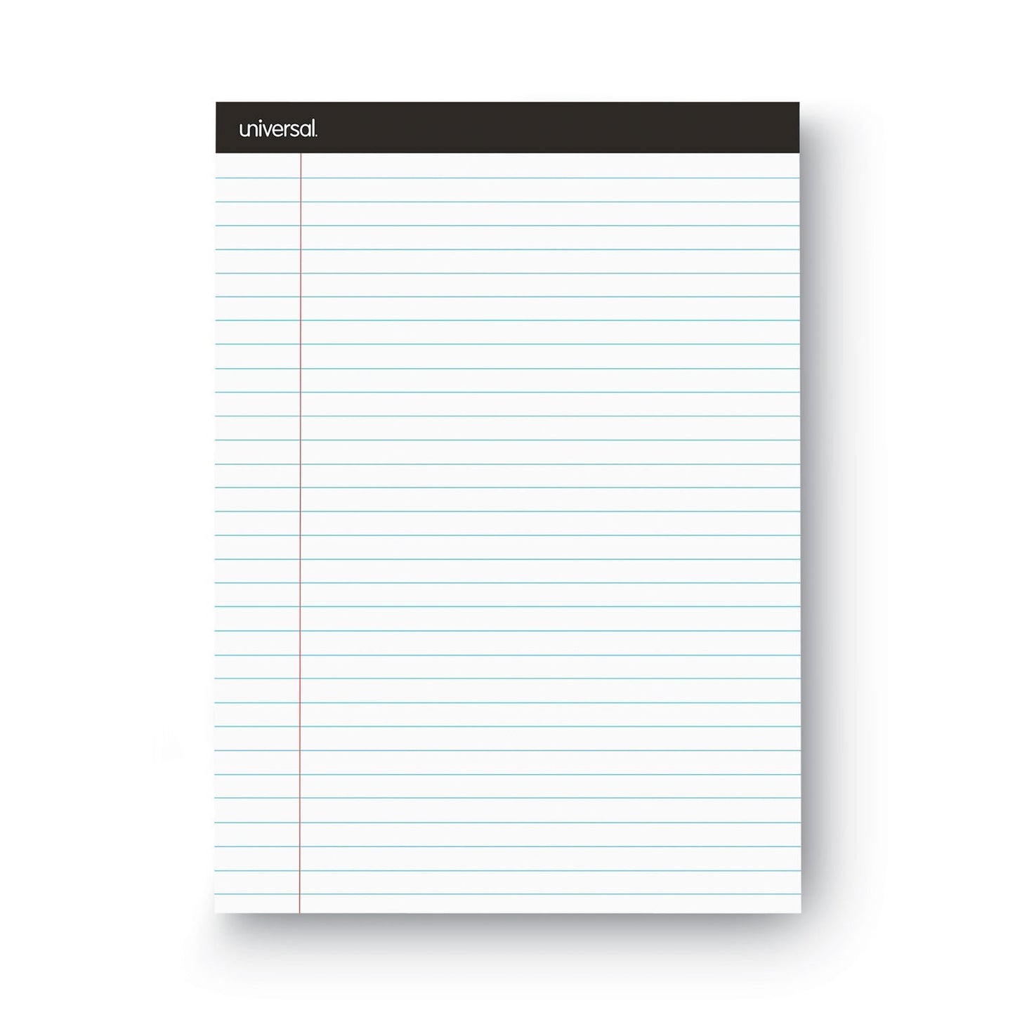 Universal Premium Ruled Writing Pads with Heavy-Duty Back, Wide/Legal Rule, Black Headband, 50 White 8.5 x 11 Sheets, 12/Pack