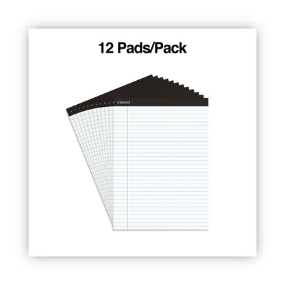 Universal Premium Ruled Writing Pads with Heavy-Duty Back, Wide/Legal Rule, Black Headband, 50 White 8.5 x 11 Sheets, 12/Pack