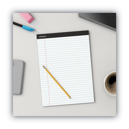 Universal Premium Ruled Writing Pads with Heavy-Duty Back, Wide/Legal Rule, Black Headband, 50 White 8.5 x 11 Sheets, 12/Pack