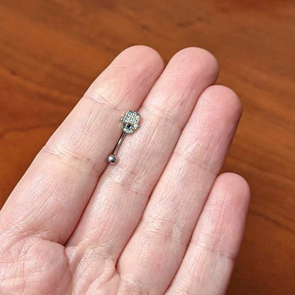 16G 5/16 Clear Blue Gem Eye Hamsa Hand Curved Eyebrow Ring