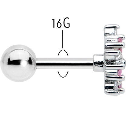 16G 1/4 Pink CZ Gem Floral Burst Cartilage Tragus Earring