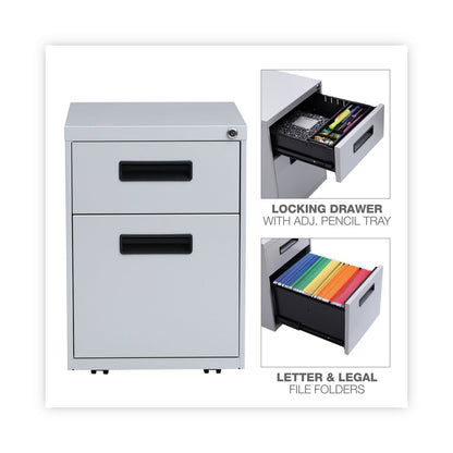 Alera File Pedestal, Left or Right, 2-Drawers: Box/File, Legal/Letter, Light Gray, 14.96" x 19.29" x 21.65"