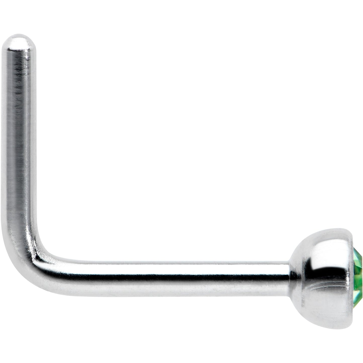 20G 1/4 Green Gem Press Fit L Shape Nose Ring