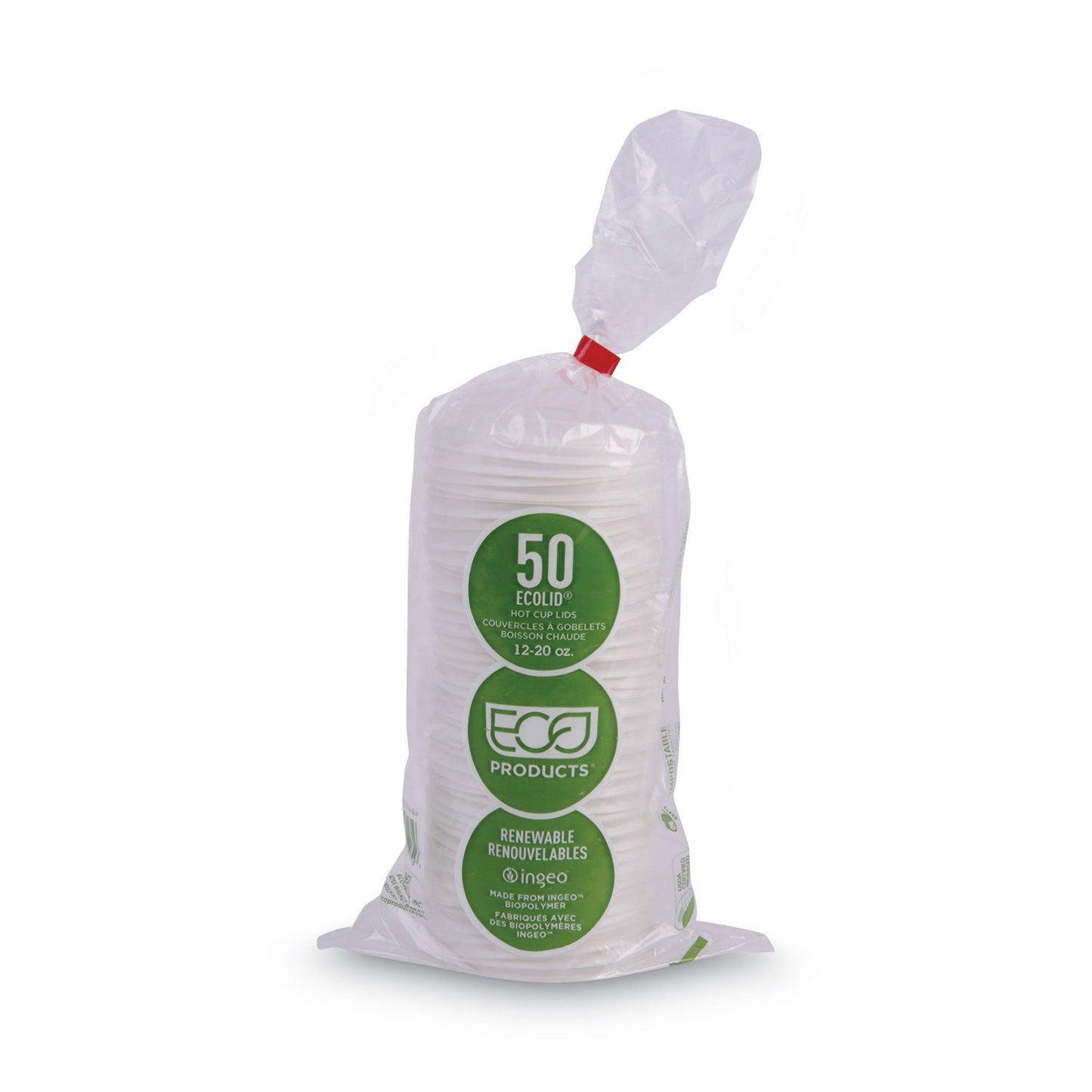 Eco-Products EcoLid Renewable/Compostable Hot Cup Lid, PLA, Fits 10 oz to 20 oz Hot Cups, 50/Pack, 16 Packs/Carton