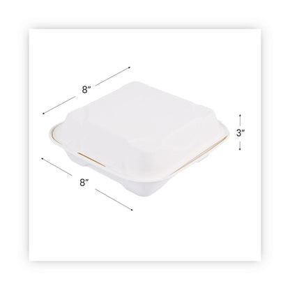 Eco-Products Vanguard Renewable and Compostable Sugarcane Clamshells, 1-Compartment, 8 x 8 x 3, White, 200/Carton