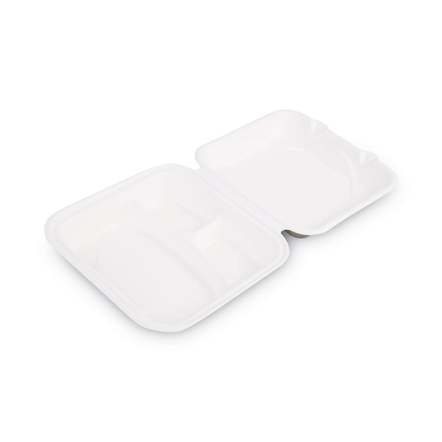 Eco-Products Renewable and Compost Sugarcane Clamshells, 3-Compartment, 9 x 9 x 3, White, 50/Pack, 4 Packs/Carton