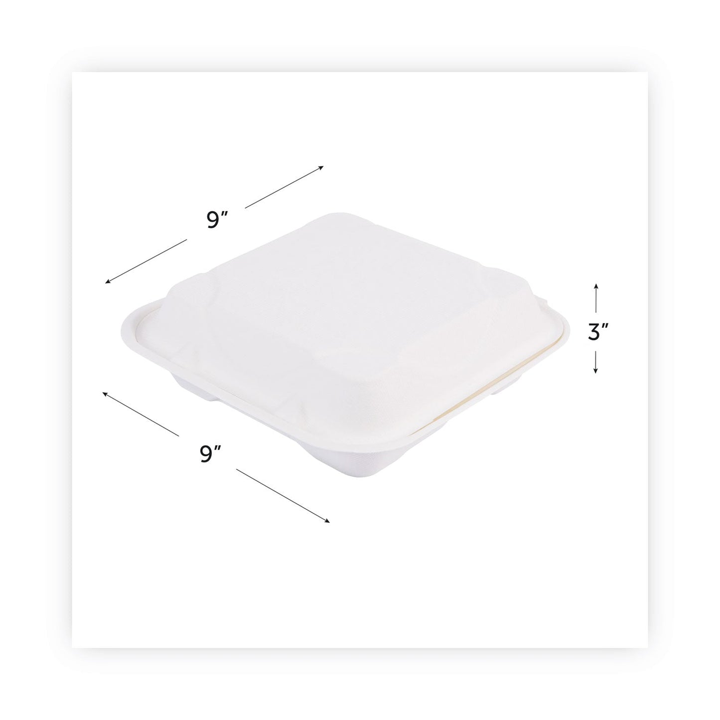 Eco-Products Renewable and Compost Sugarcane Clamshells, 3-Compartment, 9 x 9 x 3, White, 50/Pack, 4 Packs/Carton