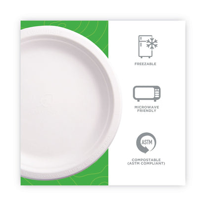 Eco-Products Renewable and Compostable Sugarcane Plates, 9" dia, Natural White, 50/Packs