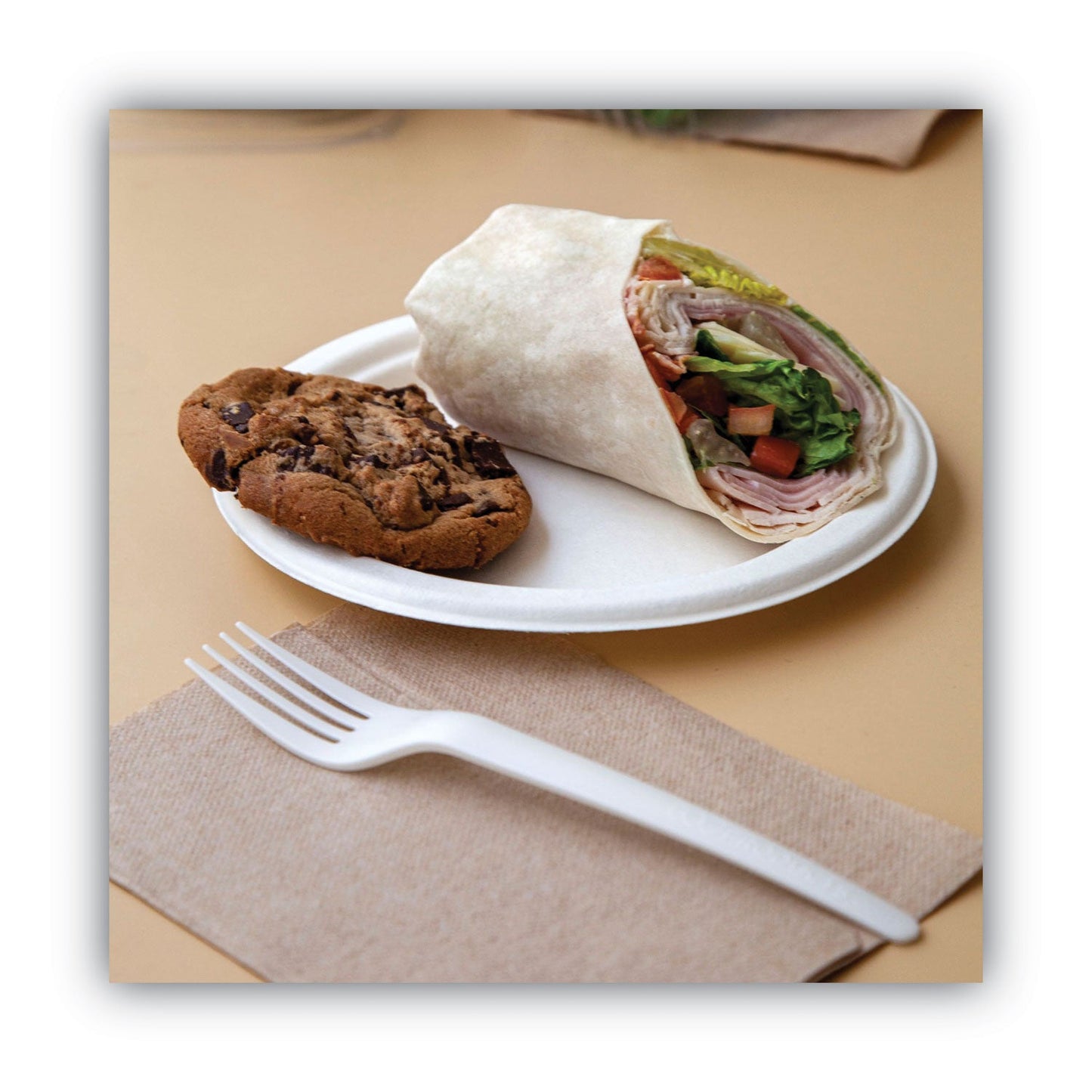 Eco-Products Renewable and Compostable Sugarcane Plates, 9" dia, Natural White, 50/Packs