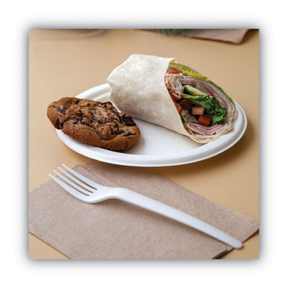 Eco-Products Renewable and Compostable Sugarcane Plates, 9" dia, Natural White, 50/Packs