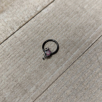 16G 3/8 Pink Gem Black Fashion Flamingo Hinged Segment Ring