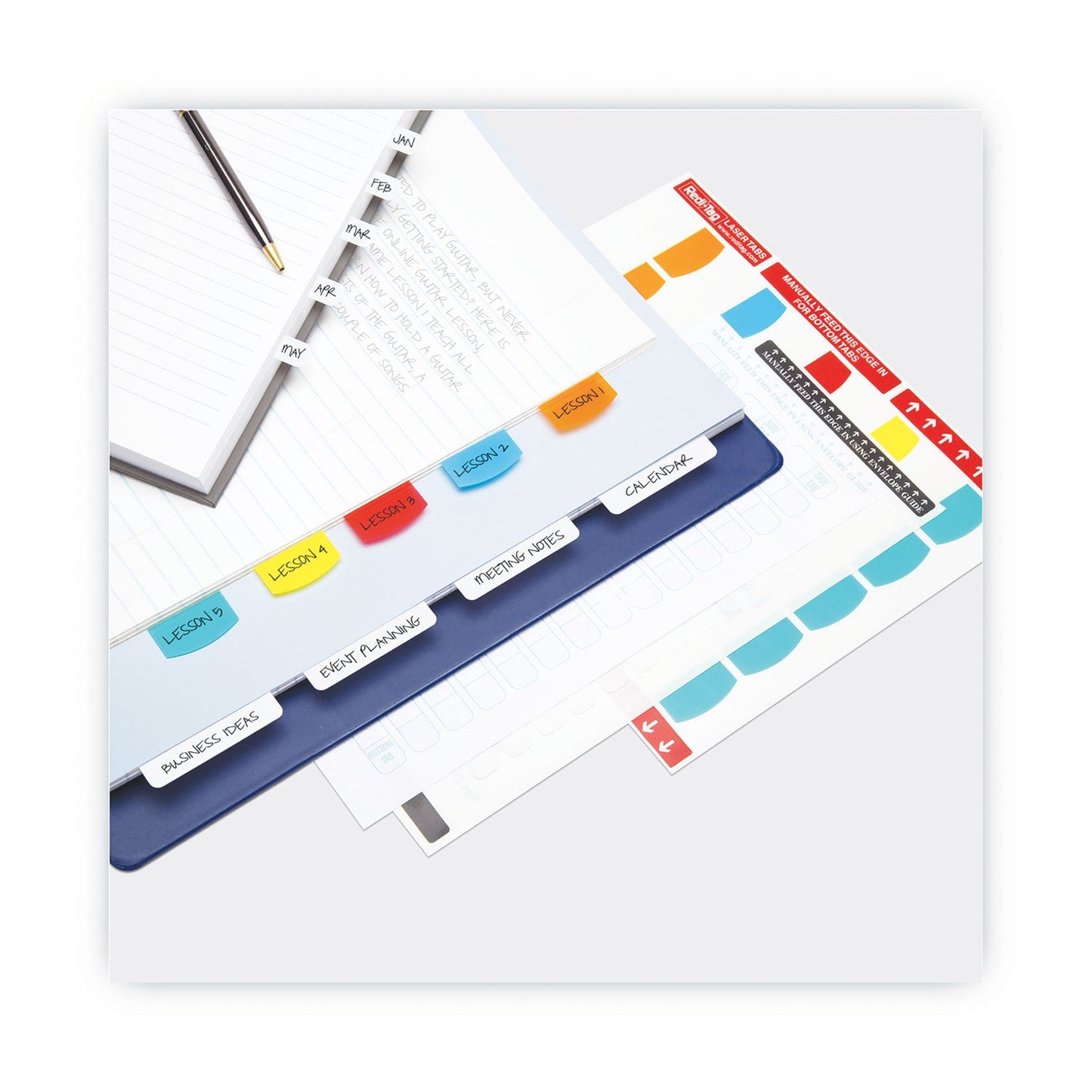 Redi-Tag Laser Printable Index Tabs, 1/5-Cut, White, 1.13" Wide, 100/Pack