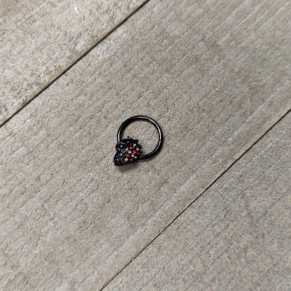 16G 3/8 Clear Red Gem Black Skull Halloween Hinged Segment Ring