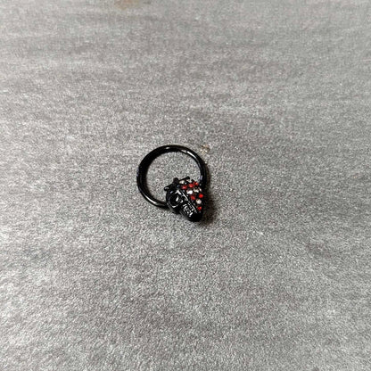 16G 3/8 Clear Red Gem Black Skull Halloween Hinged Segment Ring